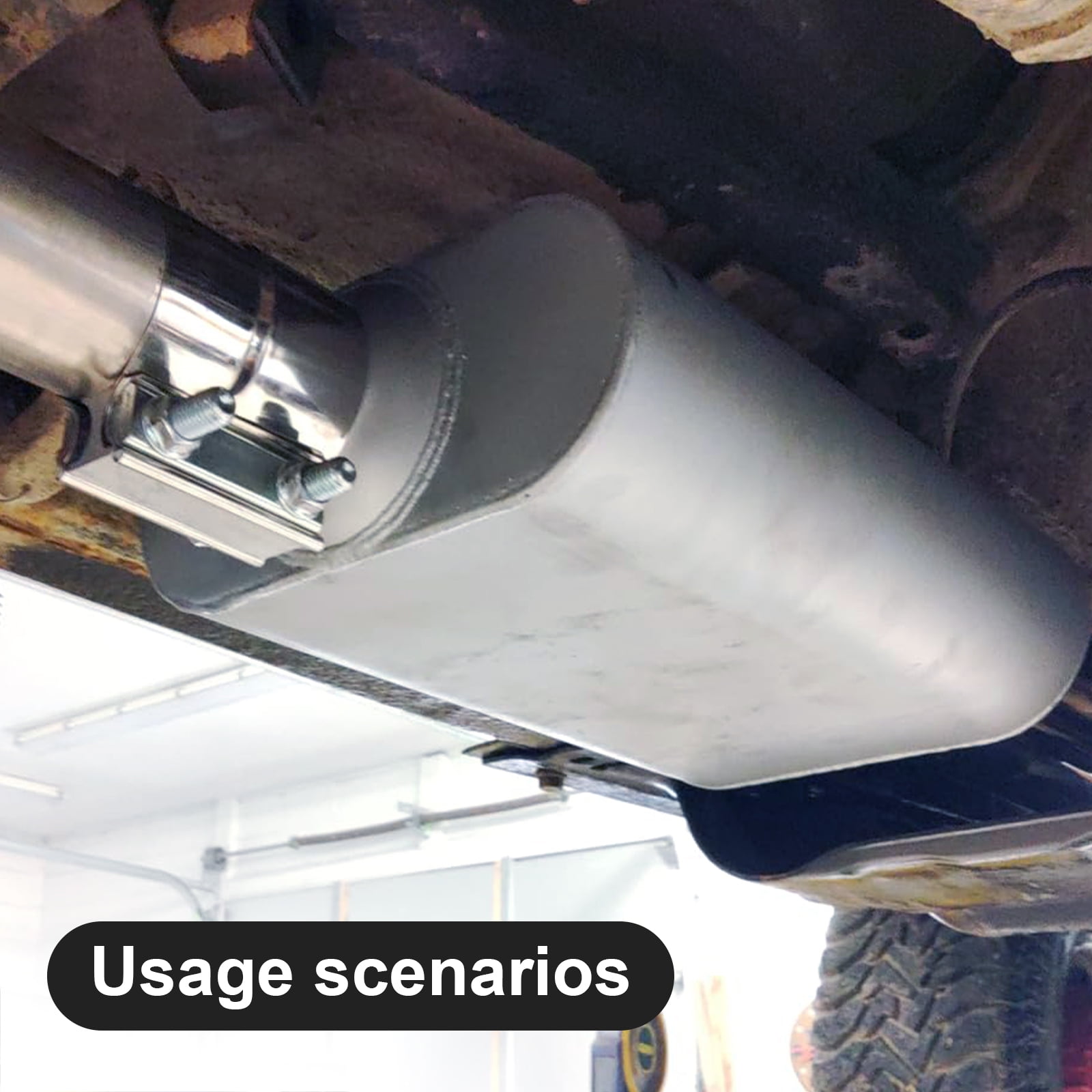 Universal Exhaust Muffler 409 Stainless Steel Performance Muffler for Cars Trucks, 2.25" Inlet (ID) 2.25" Outlet (ID), center - offset