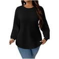 thumbnail image 1 of Timegard Hauts Grande Taille pour Femmes Manches Longues Col Rond Blouse Tunique Décontractée d'Automne Hauts Couleur Unie, 1 of 8