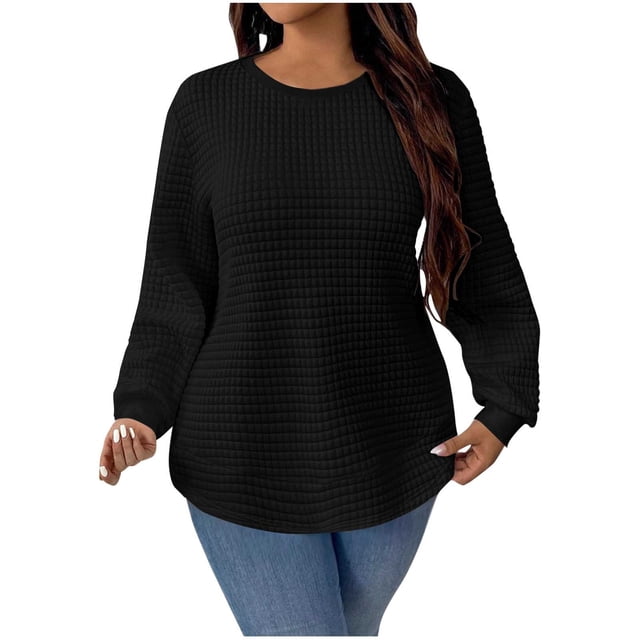 Timegard Hauts Grande Taille pour Femmes Manches Longues Col Rond Blouse Tunique Décontractée d'Automne Hauts Couleur Unie
