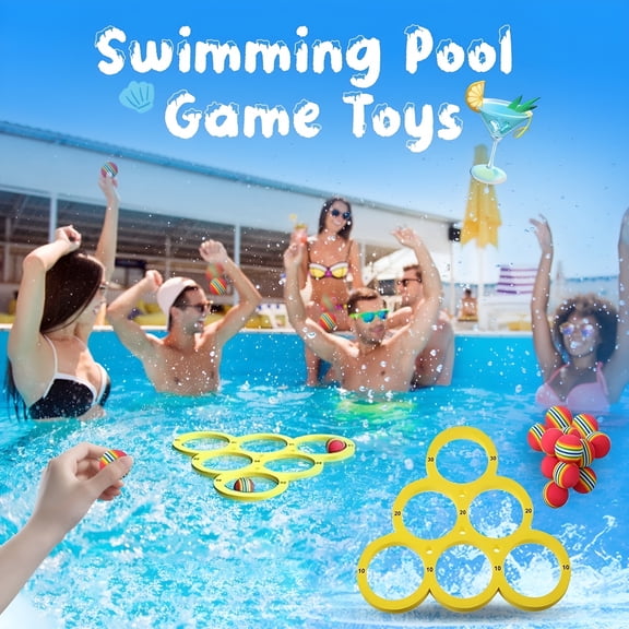 BESTSKY Swimming Pool Toys And Games,Floating Pool Throwing Game Summer Swimming Pool/Beach Toys Accessories With 12 Colorful Tossing Balls