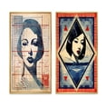 thumbnail image 2 of Designart "Graphic Vintage Portrait of an Asian Woman I" Japon Woman Framed Wall Art Set Of 2 - Glam Red Framed Canvas Set For Living Room Decor, 2 of 6