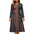 thumbnail image 2 of Karymi Floral Print Crew Neck Long Sleeve Midi Dress, Gathered Empire Waist Loose Flowy Casual Spring Summer Vacation Sundress Plus Size Dresses, 2 of 7