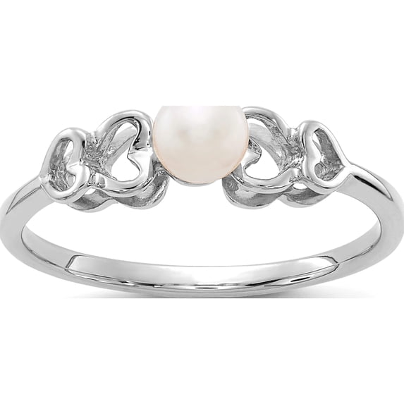 14K White Gold 4mm Fw Cultured Pearl Ring (Size 6) Made In United States y1870pl
