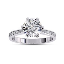 Solitaire Engagement Ring for Women | Center 7MM Round Cut Lab Created Moissanite Wedding Promise Rings in 10K Solid White Gold Jewelry Gift for Her, Ring Size 5.5