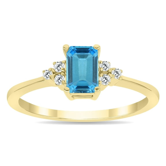 SZUL Women's Blue Topaz and Diamond Regal Ring in 10K Yellow Gold
