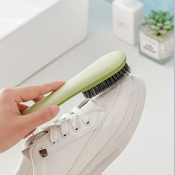 Cepillo para limpiar zapatos | Cepillo de cerdas suaves y mango largo, ideal para cuero, gamuza y tela | Mango ergonómico | Limpiador multiusos duradero para zapatillas, zapatos de vestir y limpieza