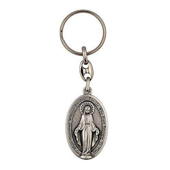 1.5" Large Miraculous Metal Keychain | Immaculate Conception Medal with Mary and Serpent Theme