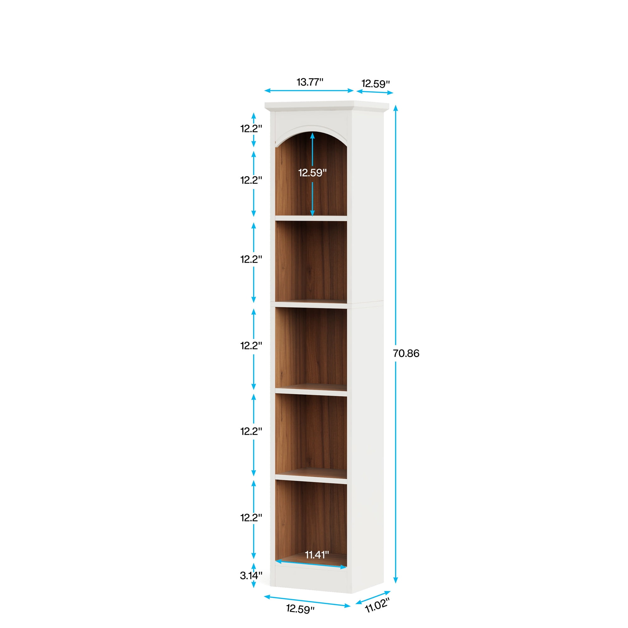 MAYEERTY Slim Narrow 5-Cube Corner Bookcase, 70.9" White Oak Mix Vertical Display Storage Rack
