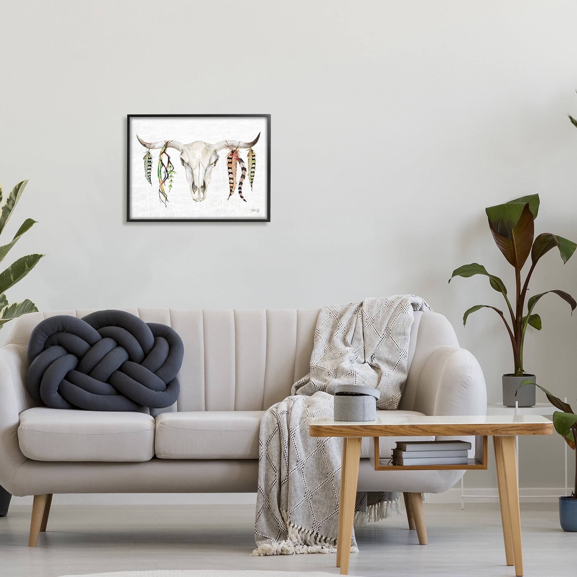 Stupell Industries Longhorn Animal Skull South Western Cattle Patterned Feathers,20 x 16, Design by Marla Rae