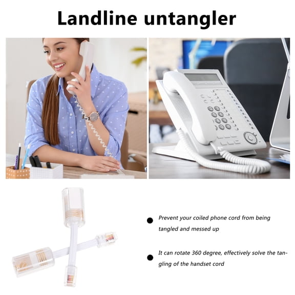 2 Pcs White Telephone Cord Detangler - Anti-Tangle Handset Cable with 360° Rotating Swivel for Landline Phones
