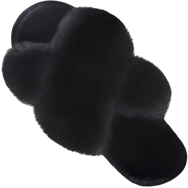 Pantoufles de Maison pour Femmes Douces en Peluche Duveteuses Confortables à Bout Ouvert Pantoufles Moelleuses Poilues en Mousse à Mémoire à Bande Croisée à Enfiler Intérieur Extérieur