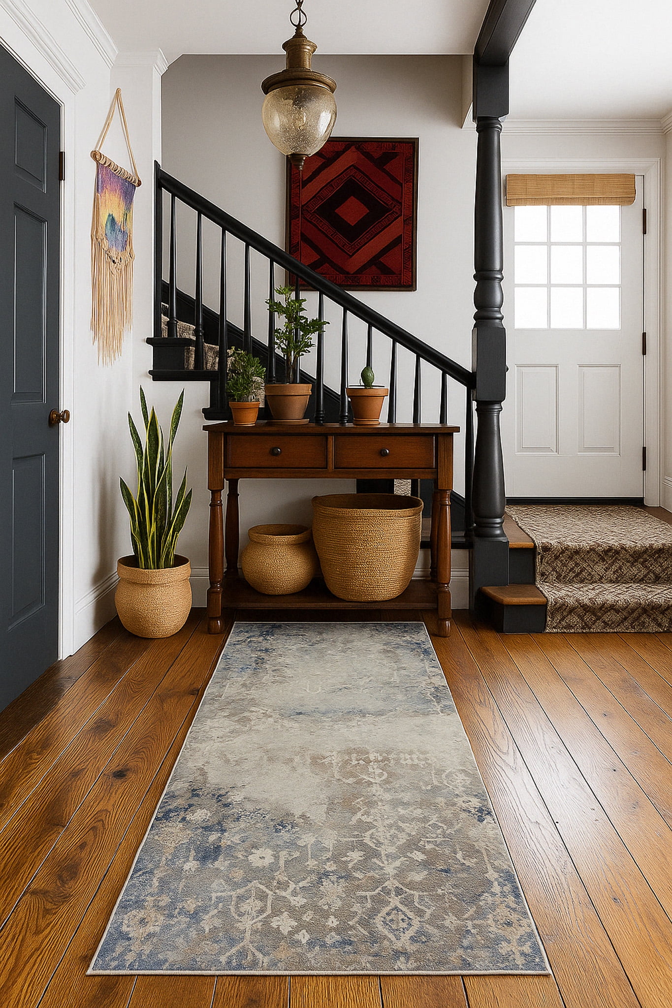 Tapis d'intérieur abstrait Branch Havana 2' x (taille exacte : 2'3" 2'), bleu marine, contemporain - Entrée, couloir, salle de bain et cuisine