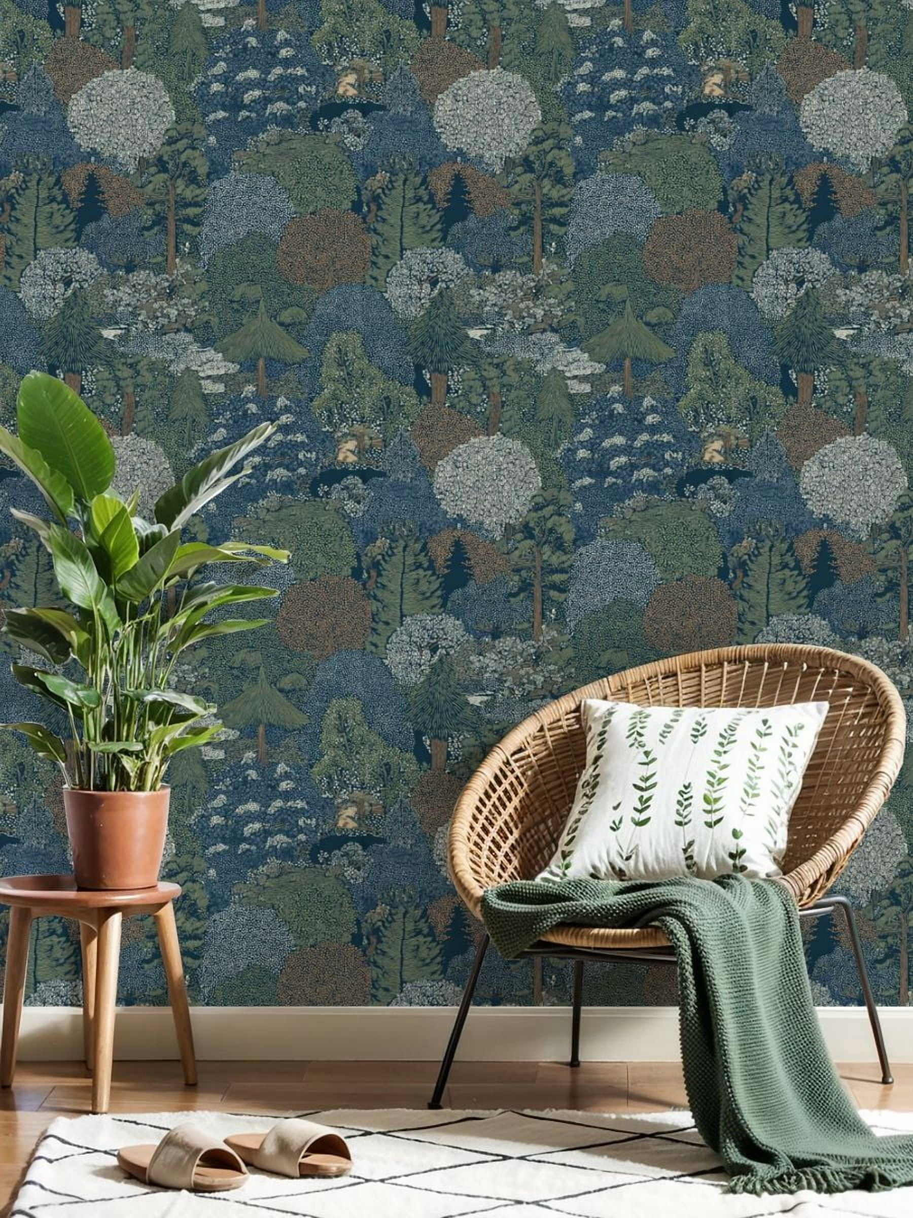 Peel and Stick Wallpaper 23.6in x 9.8ft Abstract Forest Landscape Detailed Tree Soft Earth Tones Contact Paper Vinyl Self-Adhesive Removable Wall Paper for Bedroom DIY Home Decor Renter Friendly