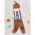 thumbnail image 2 of SUNSIOM Baby Boy Thanksgiving Outfit Fake Necktie Long Sleeve Rompers and Turkey Print Pants Hat Set Spring 3 Piece Clothes, 2 of 6