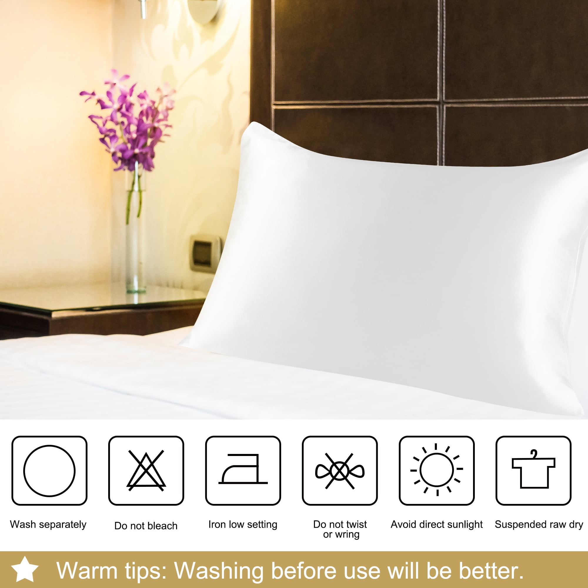 Unique Bargains 2 Pieces 100% Silk Fabric Pillowcase White Standard Size