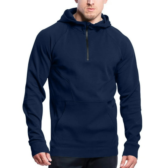 AnuYalue Men's Fleece Hooded Pullover Casual Quarter Zip Sweatshirts Long Sleeve Solid Color Sweatshirt Outdoor Workout Pullover