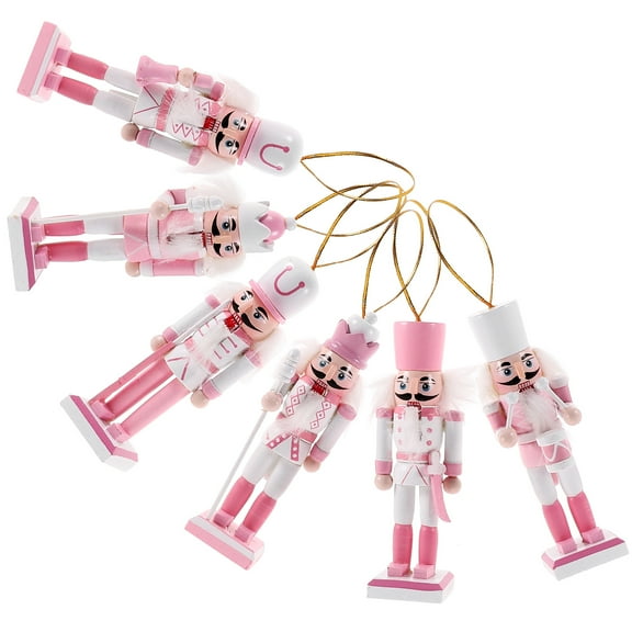 SWETRACE 6Pcs Pink Wooden Nutcracker Decoration Classic Christmas Design for Home and Office