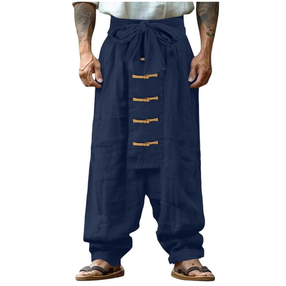 HomeGardon Mens Pants Men Solid Casual Pockets Outdoor Straight Type Elastic Waist Pants Trousers,S-XXXL