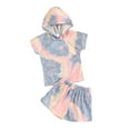 thumbnail image 2 of WOLLED Toddler Baby Summer Tie Dye Shorts Outfit for Girls 18M-6T Short Sleeve Hoodie Casual Tee Shirt and Shorts Set, 2 of 10