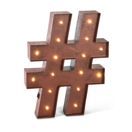 12-Inch High Battery-Operated Metal Pound or Hashtag Sign in Rustic