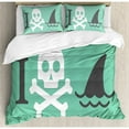 thumbnail image 3 of Sea Animal Decor Twin Size Duvet Cover Set, Love Themed Creepy Dead Skull Head with Cross Bones and Fun Danger Icon, Decorative 2 Piece Bedding Set with 1 Pillow Sham, Green White, by Ambesonne, 3 of 3