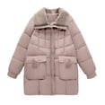 thumbnail image 6 of Women's Mid-Length Sherpa Lined Coat, Notch Lapel Long Jacket, Loose Fit Plus Size Winter Parka, Thickened Cotton Padded Overcoat, Comfortable Warm Outerwear Khaki S, 6 of 6