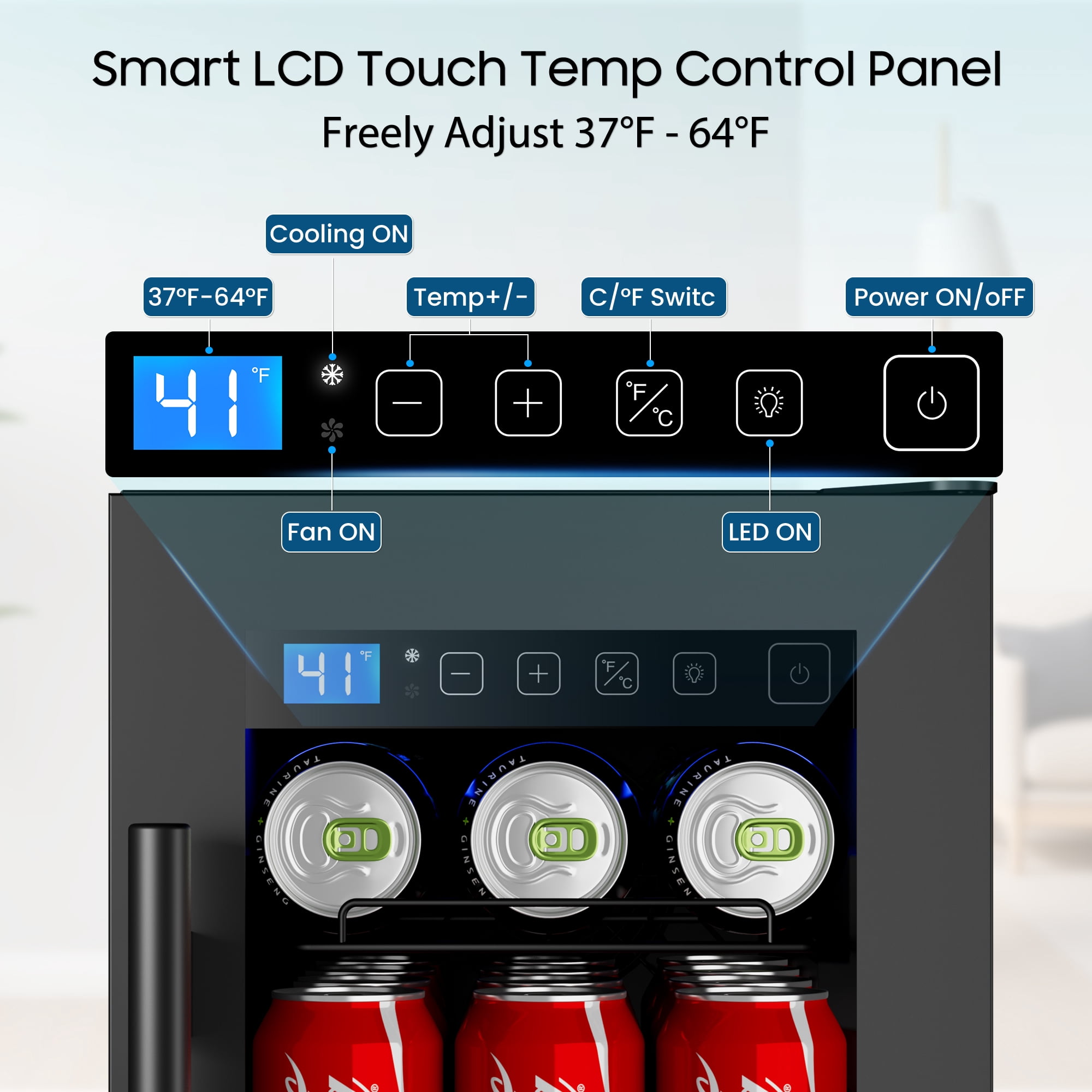 AVAHUM 12 Inch 60-Can Under Counter Beverage Refrigerator, Professional Built-In Drink Cooler, Round Handle