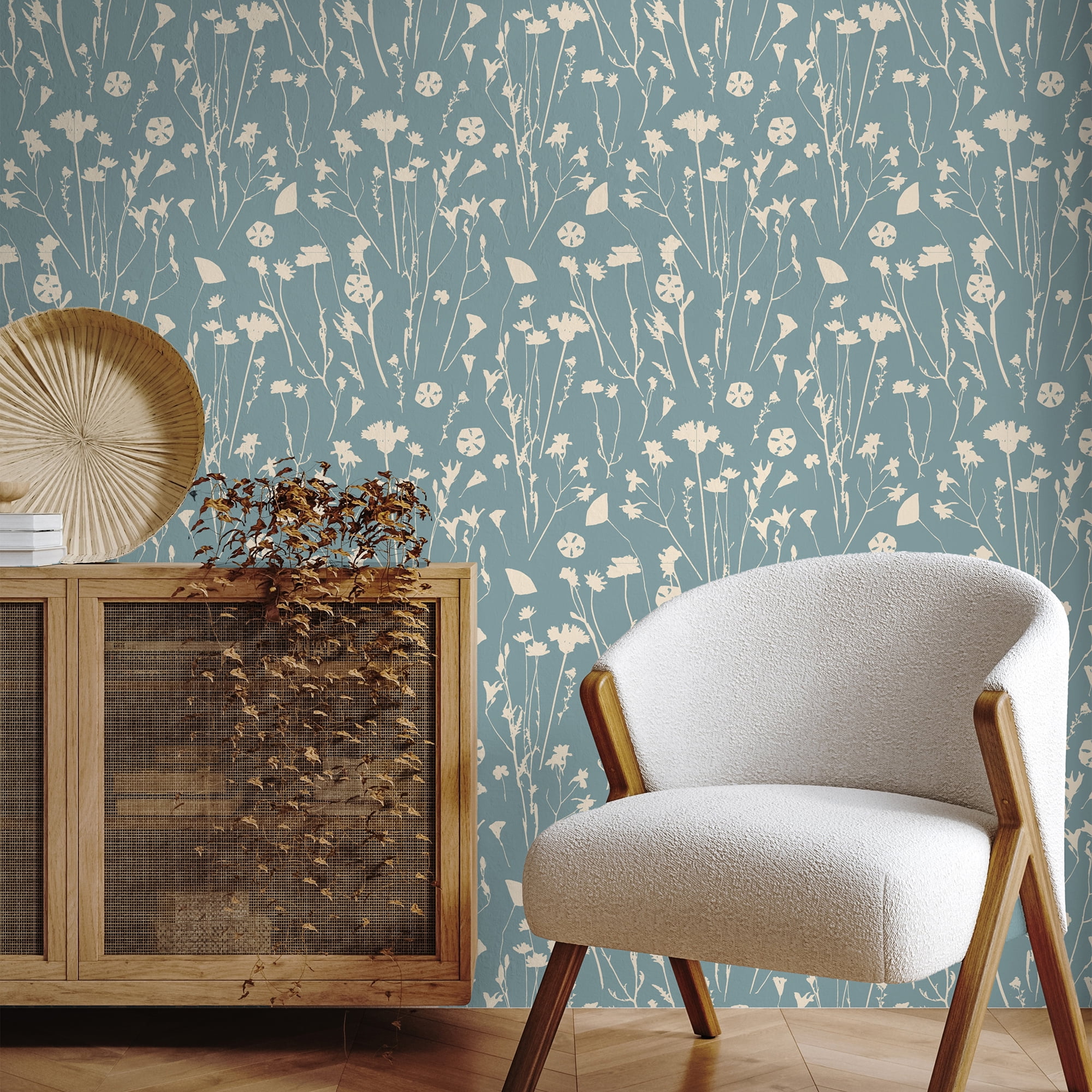 SimurgWallArts - Beige Wildflowers Peel and Stick Vinyl Nursery Wallpaper - 19x118 in, 15.57 Sq. ft.