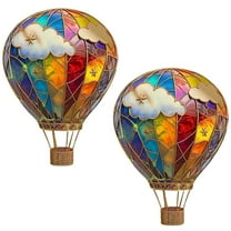 2PCS Vggrvlo Stained Glass Window Hanging Colourful Hot Air Balloon Decorations Suncatcher for Windows Panels for Christmas Tree Decoration, Birthday Gift for Mom