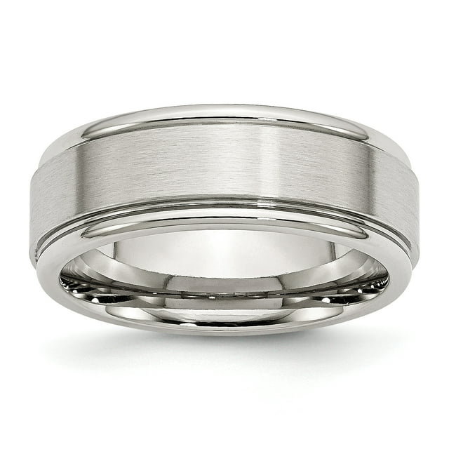 Stainless Steel 8mm Ridged Edge Ring Man Wedding Classic Flat W/edge For Dad Mens For Him