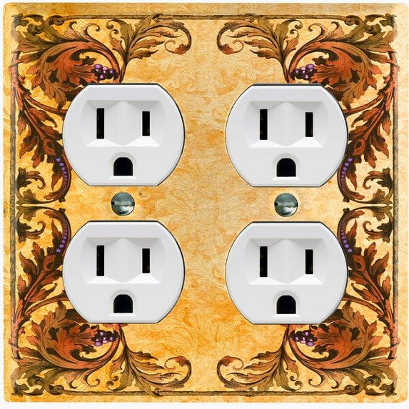 Metal Light Switch Plate Cover Elegant Yellow Grape Vine Damask Frame FRA048