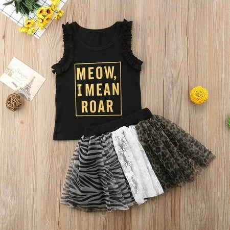 Fashion Toddler Kids Baby Girls Sleeveless Top T-shirt + Lace Tutu Skirt Dress Outfit Set Clothes