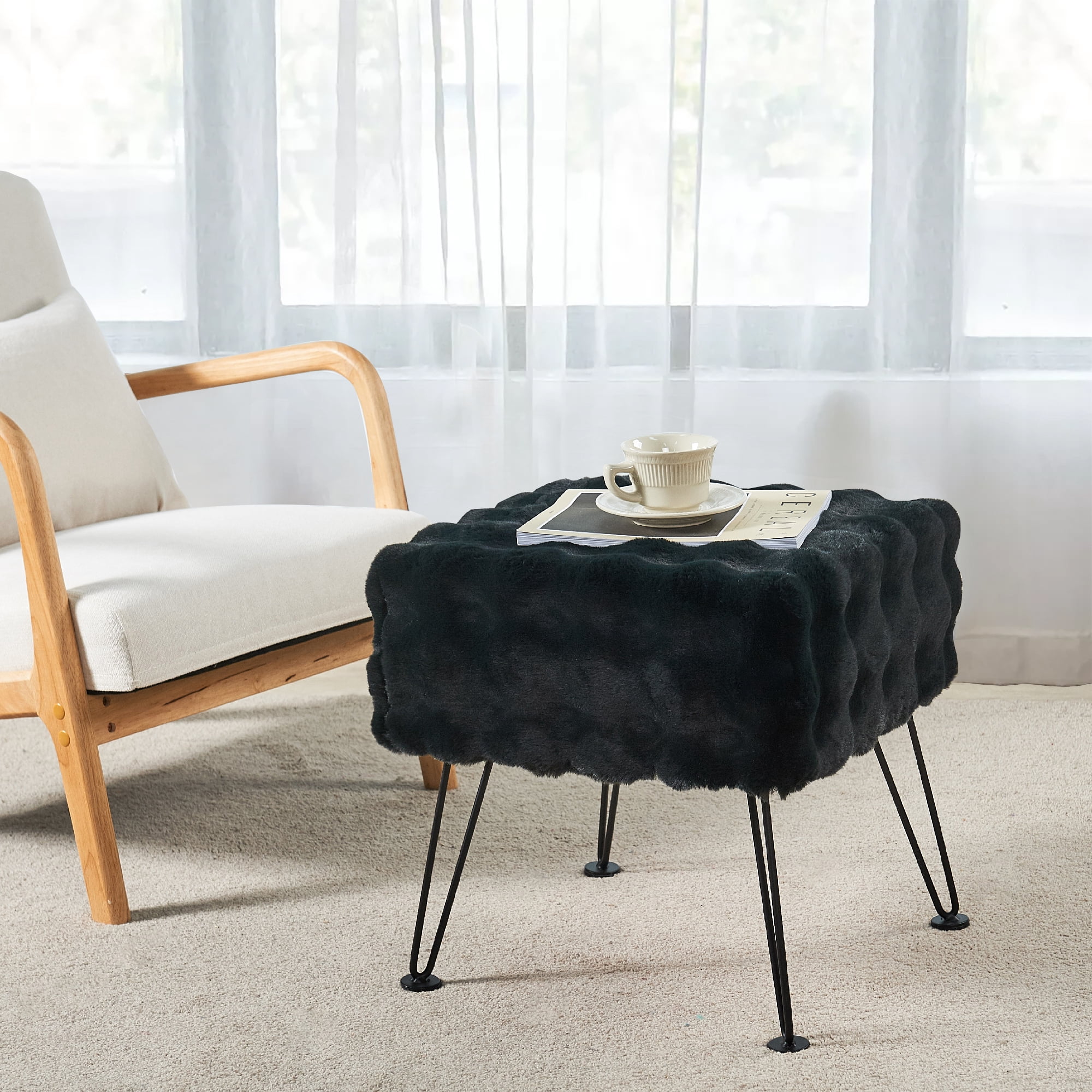 Home Soft Things Bubble Textured Stool Ottoman - Black - 17'' x 17'' x 17''