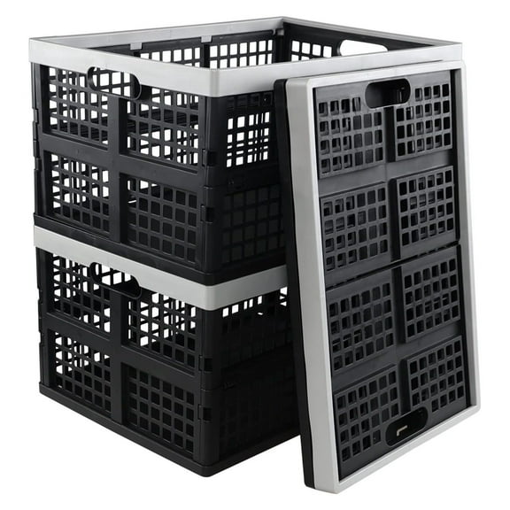 Plastic Storage Crate 3-Pack, 42L Collapsible Folding Utility Crates - Stackable Plastic Bins for Organization, Clothes, Toys, Space Saving