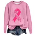 thumbnail image 1 of TINZ 2024 Fashion Ladies Casual Cancer Day Ribbon Feather Print Round Neck Long Sleeve Hoodless Sweatshirt Raglan Sleeve Top Casual Sweatsuits Women Set Light Sweatshirt Colla Pullover Women, 1 of 2