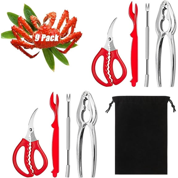 Seafood Cracker Tool Set With Lobster Sheller Stainless Steel Crab Crackers Crab Leg Fork Seafood Scissors And Storage Bag, Crab Leg Pick Utensils Set Crab Eating Tools (9Pcs)