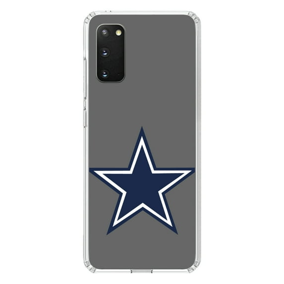 DistinctInk Clear Shockproof Hybrid Case for Galaxy S20 PLUS / 5G (6.7" Screen) - TPU Bumper, Acrylic Back, Tempered Glass Screen Protector - Dallas Star Grey Navy - Football Team