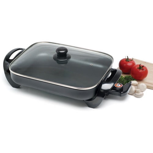 Elite 15" Electric Skillet with Glass Lid, Black