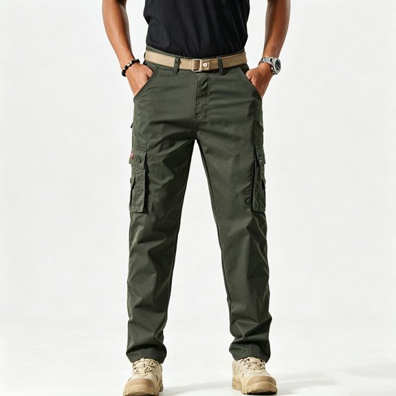 WIZUTIZ Men's Straight Leg Cargo Work Pants Multi Large Side Pockets Reinforced Trousers For Work Hiking Camping Travel Outdoor Daily Casual
