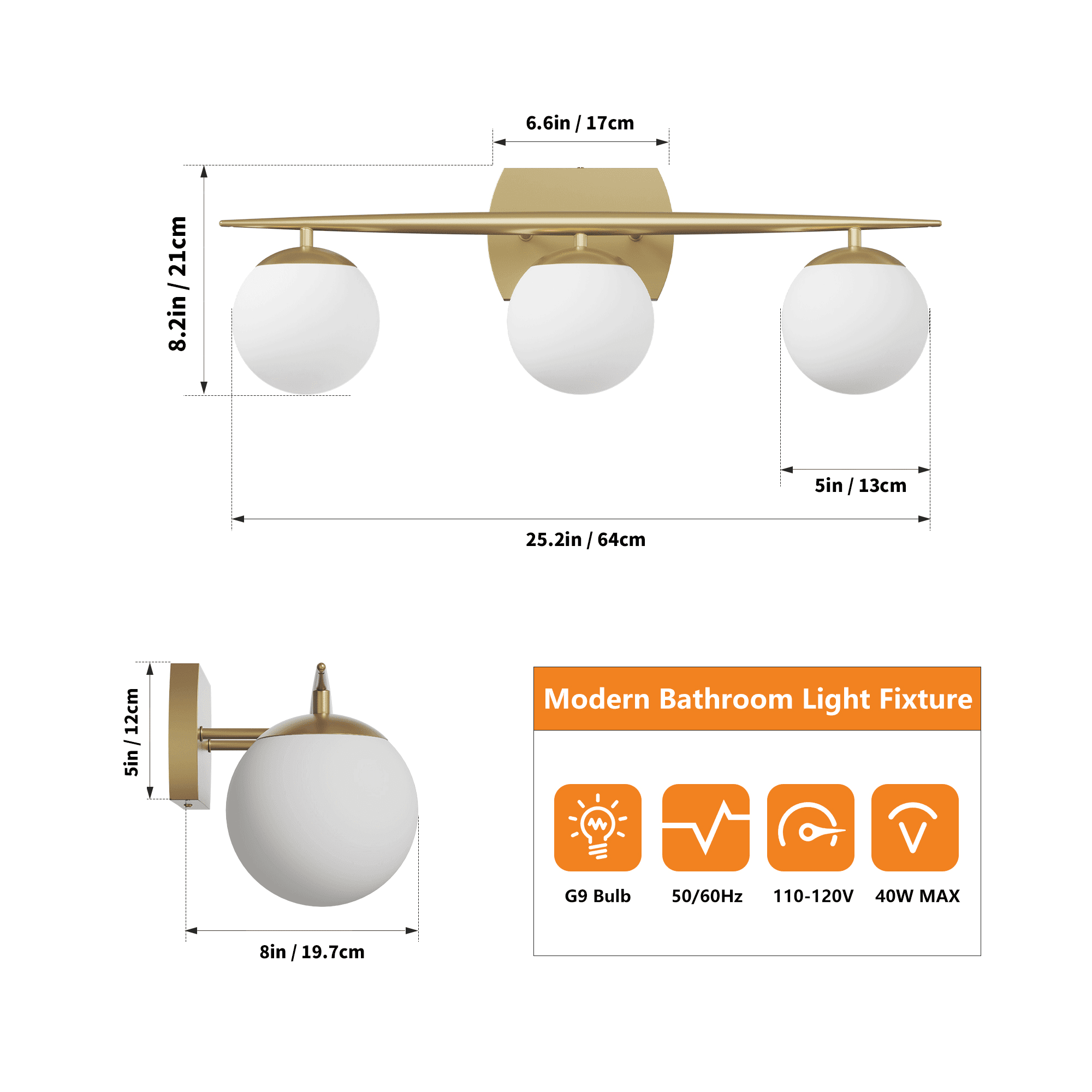 Black Vanity Lighting Fixtures, 4-Light 34.7 Inch Modern Bathroom Light with Milky White Frosted Glass Shades, Wall Lights for Bathroom, Bedroom, Living Room（G9 Bulb not Included）