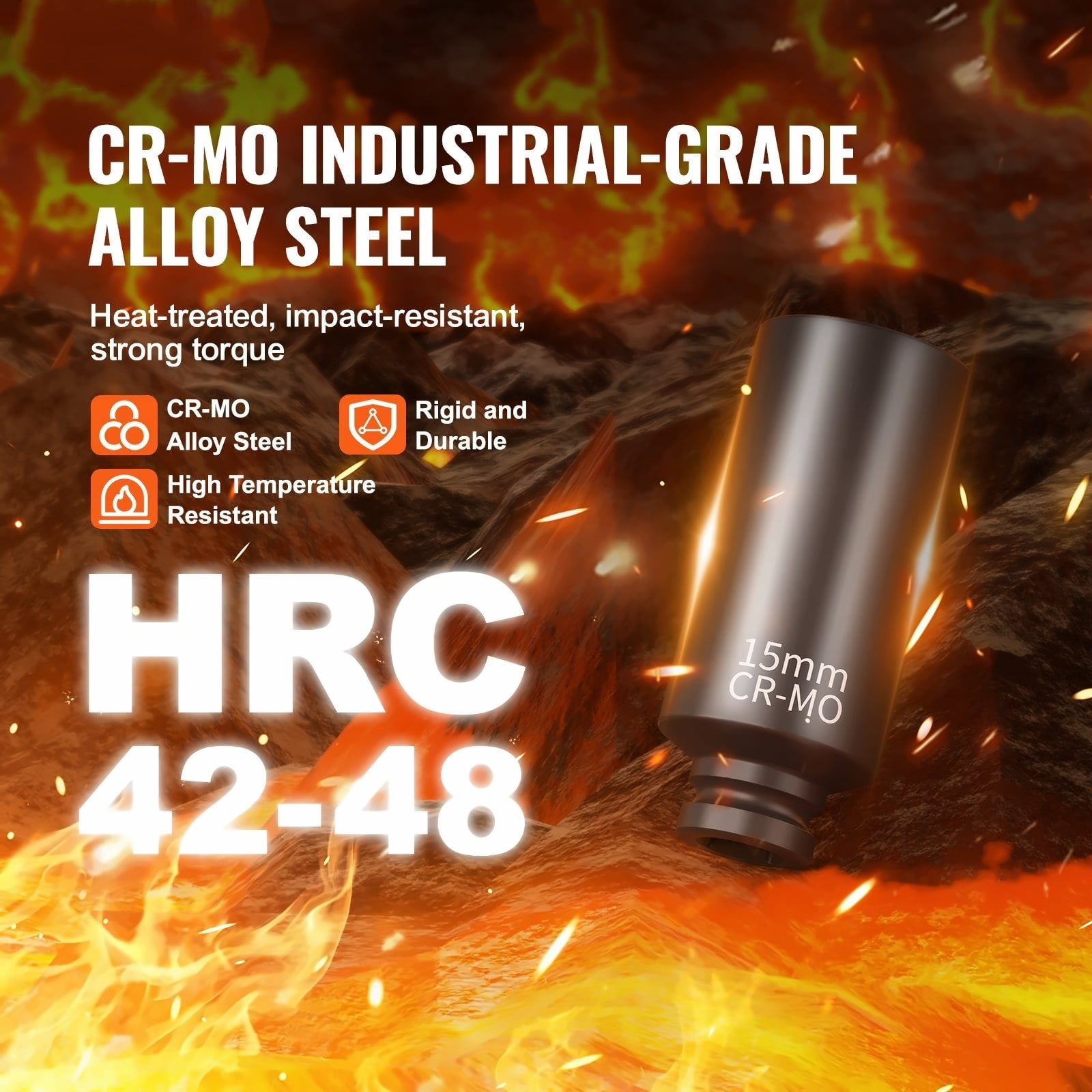 1/4" Drive Impact Socket Set, 14 Piece Metric 4-15mm Deep Sockets, Cr-Mo Steel for Auto Repair