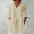 thumbnail image 5 of Baberdicy Women's V Neck T Shirts 3/4 Sleeve Solid Color Cotton Casual Summer Tees Tunic Length, Khaki 3Xl, 5 of 5