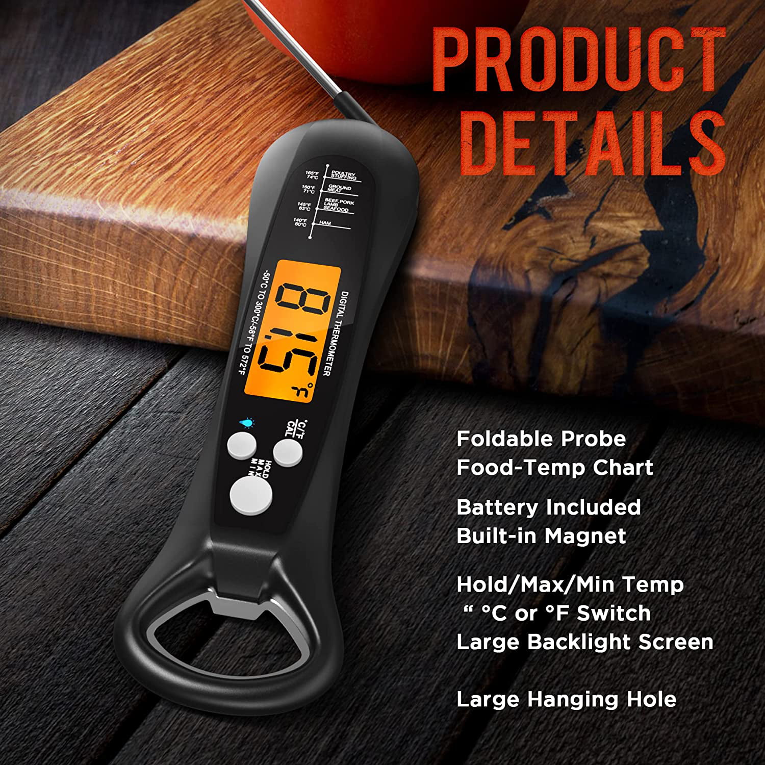  Meat Thermometer for Cooking, HODANS 2-in-1 Digital Instant  Read Food Thermometer with Foldable Probe & Oven Safe Wired Probe,  Backlight, Alarm Set, and Magnet for BBQ, Grill, and Roast Turkey: Home