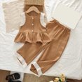 thumbnail image 2 of kpoplk Infant Baby Toddler Girls Summer Clothes Solid Color Sleeveless Camisole Linen Short Set Baby Summer Outfits Size 6-7 Years,Coffee, 2 of 6
