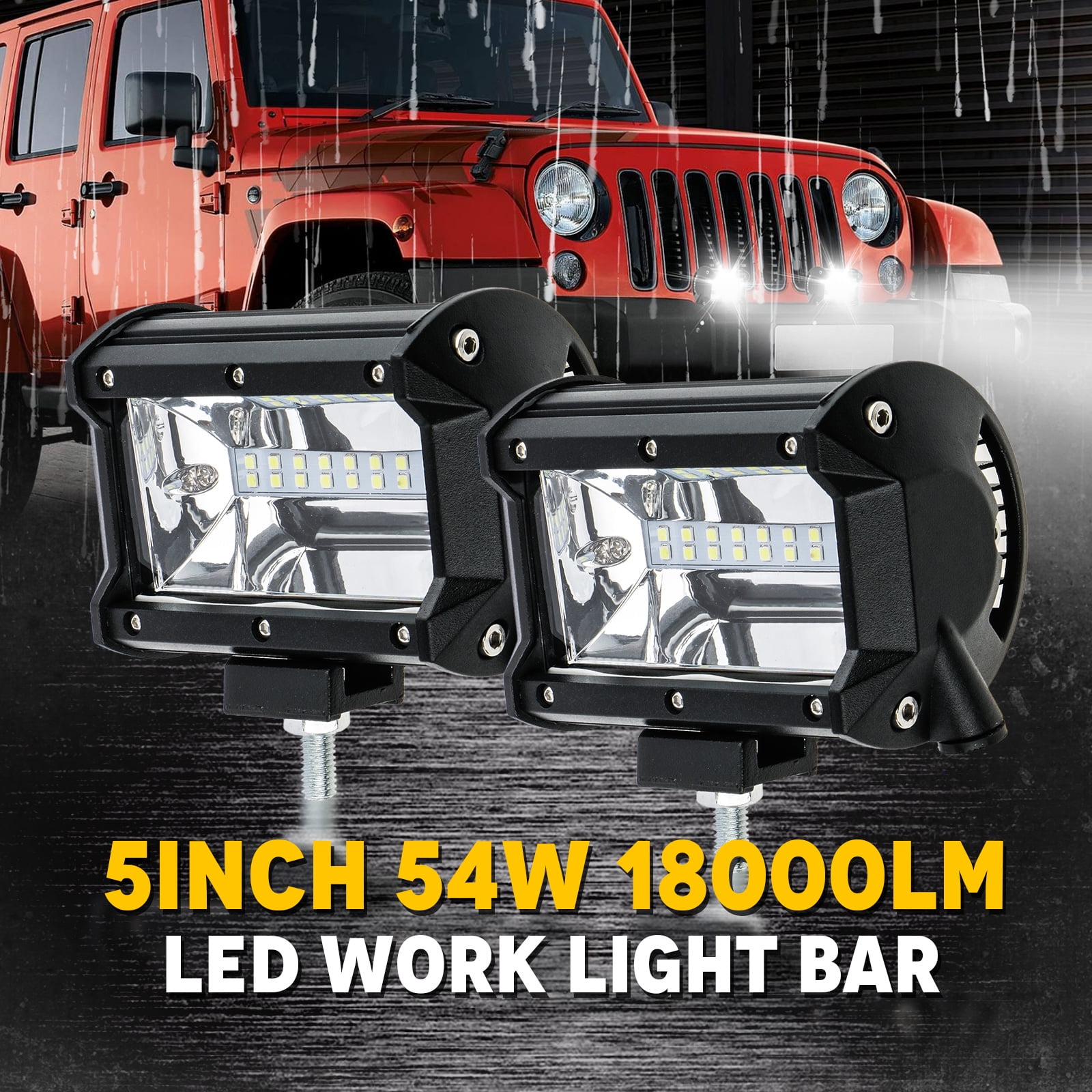 2x 5 Inch Red LED Car Work Light Bar Flood Driving Beam Lamp SUV Boat Offroad