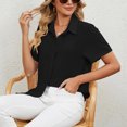 thumbnail image 6 of Clothing 2025 Womens Casual Short Sleeve Button Down Shirts Summer Plain Top Blouses with Pockets Womens Short Sleeve Button Down Shirts Official Collar Blouse Basic Simple Dress Shirt, 6 of 9