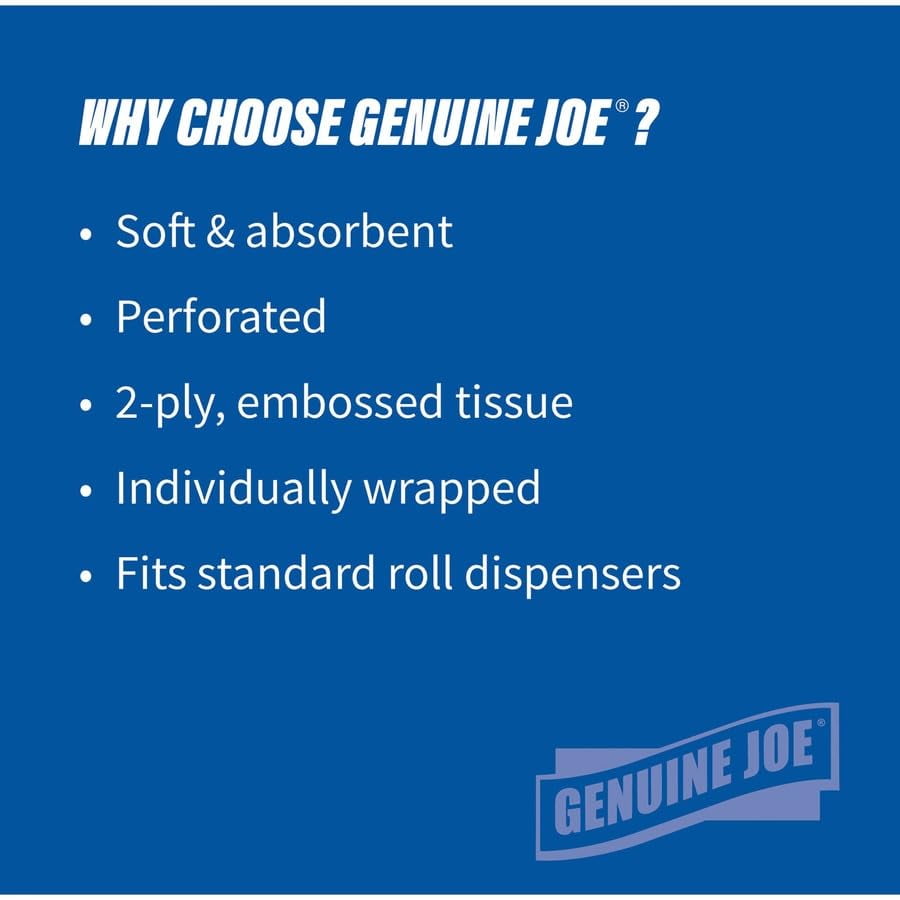 Genuine Joe Standard Bath Tissue, 3" x 4", 2-Ply, 400 Sheets/Roll, 96 Count