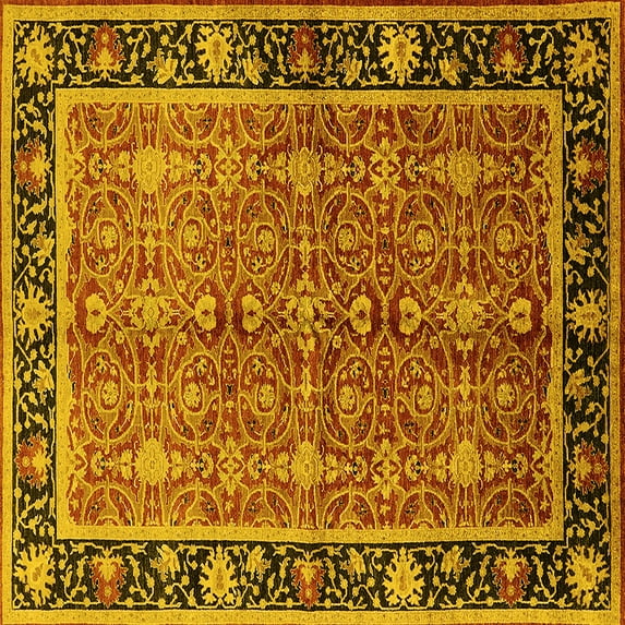 Ahgly Company Machine Washable Indoor Square Oriental Yellow Industrial Area Rugs, 5' Square