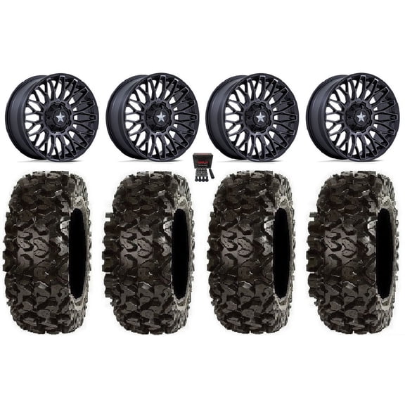 MSA Clubber 14" Wheels Black DDT 30" Rip Saw Tires Kawasaki Mule Pro FXT
