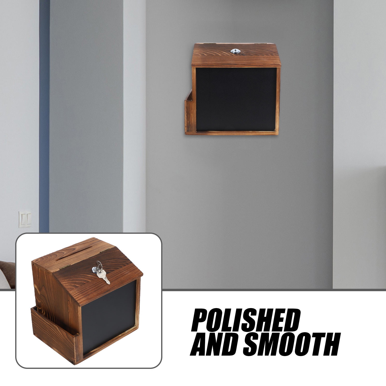PBPBOX Wall Mailbox With Lock Wall Mountable Wood Comment Box Dark Brown 1Pcs